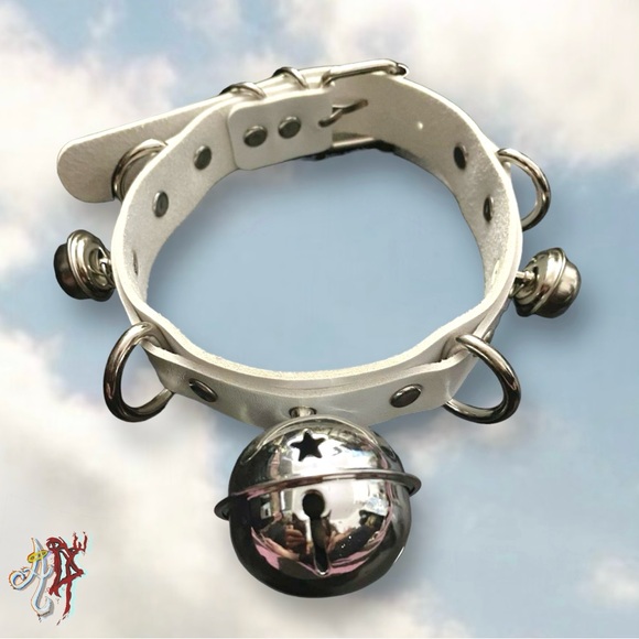 𝓖𝓸𝓸𝓭 𝓚𝓲𝓽𝓽𝔂 🤍 White Bell Kitty Bondage Collar Rave Kawaii Cosplay Goth - Picture 8 of 8